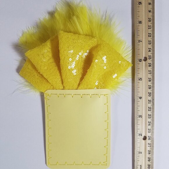 NEW Yellow Sequin Ruffle & Feather Pocket Square Insert - Picture 6 of 10